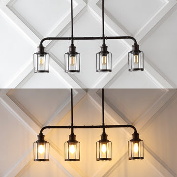 Abbott 34"  Farmhouse Industrial Iron/Glass Linear LED Pendant - JONATHAN Y